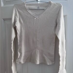 Brandy Melville White Long Sleeve V-Neck Top